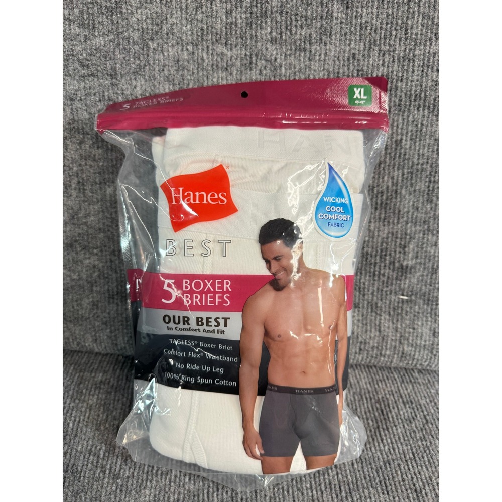 Hanes Best Mens Boxer Briefs 5 Pack White XL 40-42 Tagless Cotton Cool Comfort